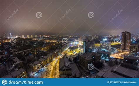 Kharkiv City from Above Night at Winter. Ukraine. Stock Photo - Image of illumination, street ...