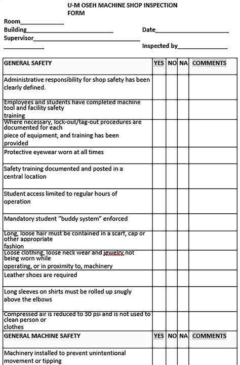 Machine Maintenance Checklist Template