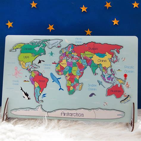 Kids World Map Puzzle Montessori Game Wooden Map of the World Eco ...