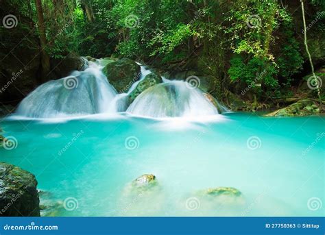 Blue stream waterfall stock image. Image of erawan, green - 27750363