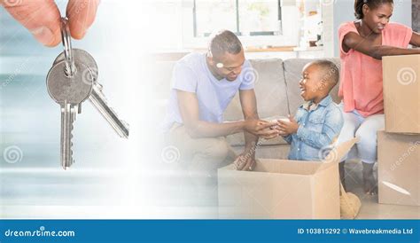 People Moving Boxes into New Home with Keys Stock Photo - Image of blank, brightly: 103815292