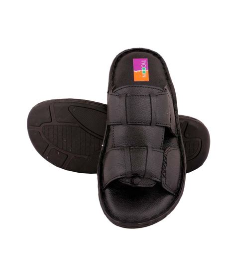 Tycoon Black Leather Slippers For Men Price in India- Buy Tycoon Black ...