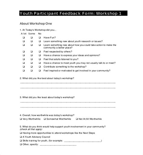 FREE 15+ Workshop Feedback Form Samples, PDF, MS Word, Google Docs, Excel