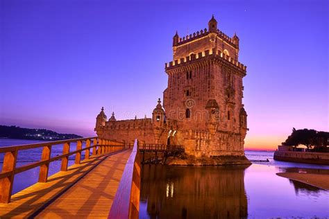 Lisbon Portugal Torre De Belem Tower Sunset. Stock Photo - Image of ...