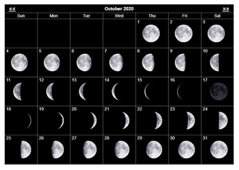 2020 October Moon Phases Printable Calendar | Moon phase calendar, Moon ...