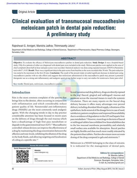 (PDF) Clinical evaluation of transmucosal mucoadhesive meloxicam patch in dental pain reduction ...