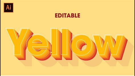 3D Yellow Text Effect Adobe Illustrator tutorial - editable - Easy to ...