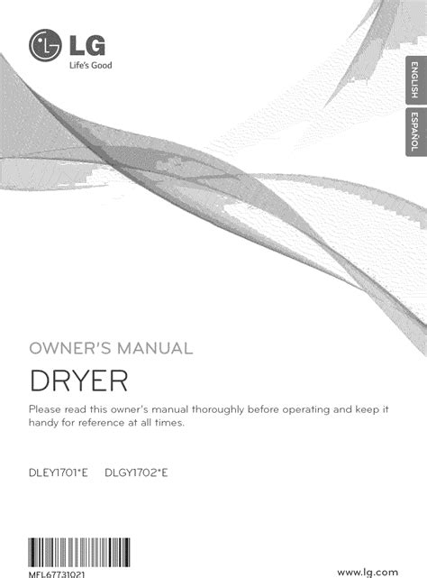 LG DLEY1701VE User Manual DRYER Manuals And Guides 1504328L