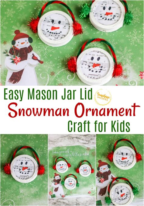 Easy Mason Jar Lid Snowman Ornament Craft For Kids