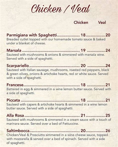 Menu at Vito's Italian Restaurant, Fruit Cove, 116 Bartram Oaks Walk