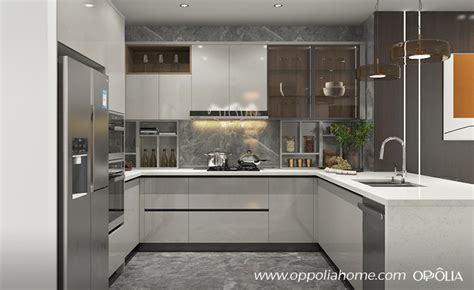 U Shaped Kitchen with Peninsula OBK22-L12 - OPPOLIA: Design Build & Luxury Home Cabinet Maker