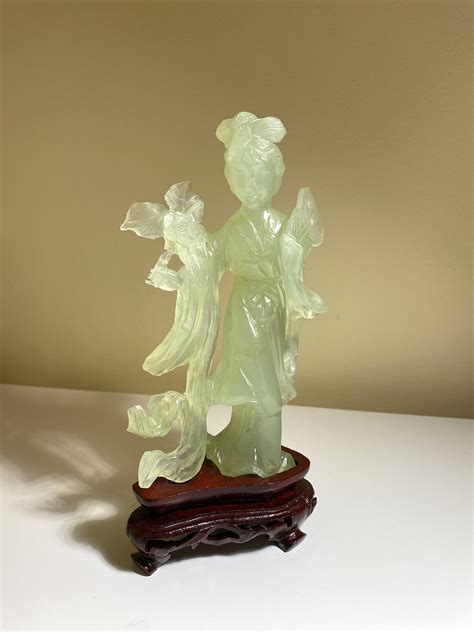 Vintage Hand-carved Chinese Jade Sculpture Woman With Flower - Etsy