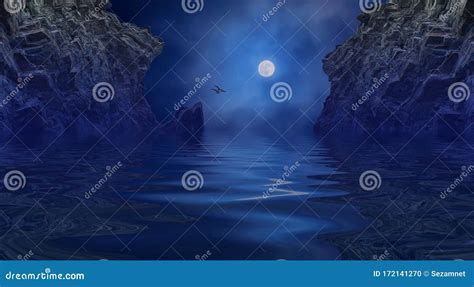 Moonlight Night Landscape Clouds Reflection in Water Stock Photo ...