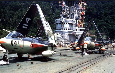 Dutch Navy Hawker Sea Hawk jet day fighters on board HNLMS Karel ...