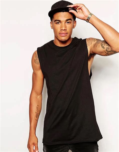 2019 Fashion Men Black T Shirt 100% Cotton Longline Sleeveless Tshirts Wholesale Blank Tee ...