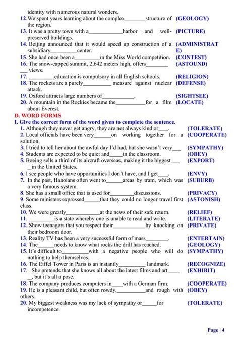 word form exercises for grade 9 students | PDF