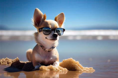 Premium Photo | Funny chihuahua dog posing on a beach in sunglasses ...