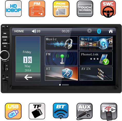 Double Din Car Stereo 7 Inch Touch Screen Radio Bluetooth FM Receiver with AUX-in USB TF Card ...