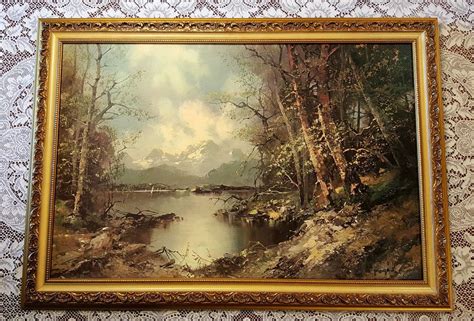 Vintage Landscape Print on Board Secluded Inlet Signed "Pages" Ornate ...