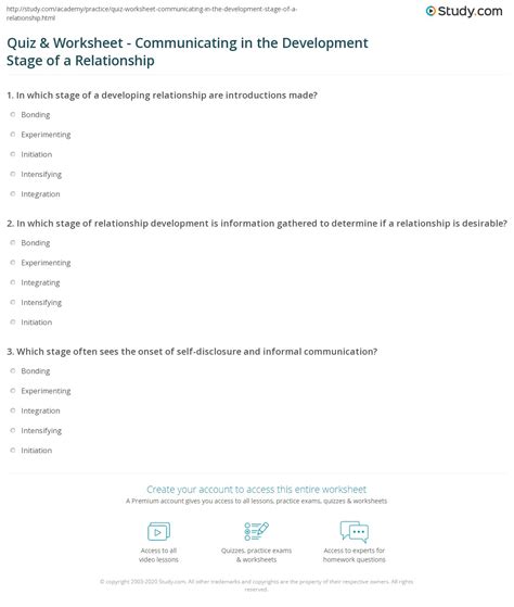 Quiz & Worksheet - Communicating in the Development Stage of a Relationship | Study.com