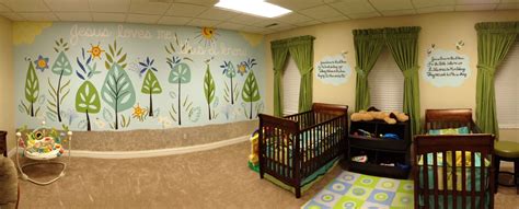 Mural for a church nursery by Liz Richter. #trees #midcentury #children's #christian #mural # ...