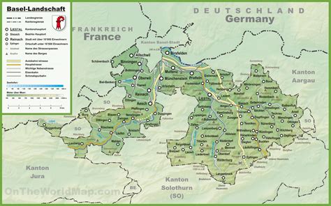 Canton of Basel-Landschaft map with cities and towns