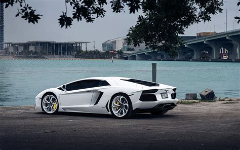 HD wallpaper: Lamborghini Aventador white supercar at riverside ...