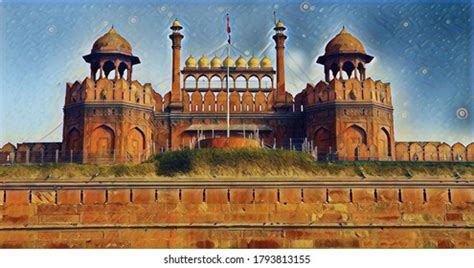 Beautiful Illustration Historical Red Fort Architecture Stock Vector ...