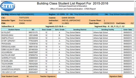 Class Student List Report