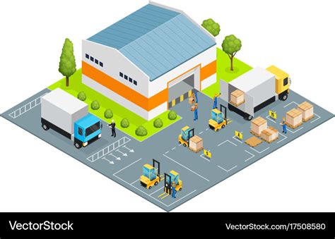 Warehouse outside view isometric Royalty Free Vector Image