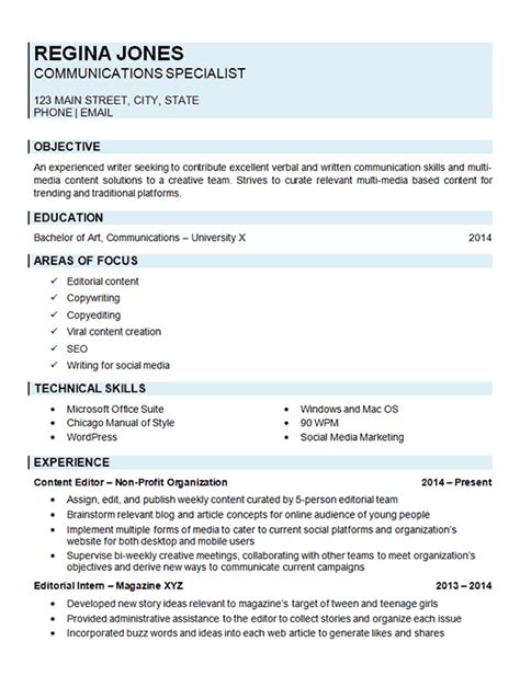 Communications Specialist Resume Example