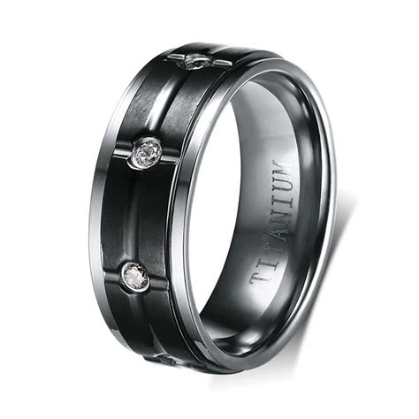 100% Pure Titanium Rings For Men 8MM Cool Black Men' Ring Jewelry Wedding Engagement Male Gift ...