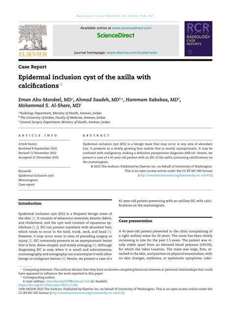 (PDF) Epidermal inclusion cyst of the axilla with calcifications