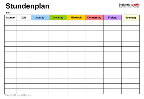 Stundenplan-Vorlagen PDF zum Download und Ausdrucken (kostenlos)