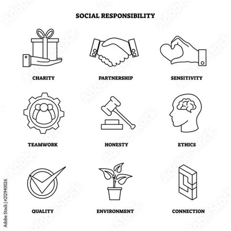 Vector illustration with social responsibility outlines icon set ...