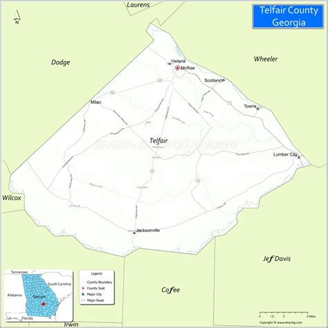 a map showing the location of tellar county and its surrounding areas ...