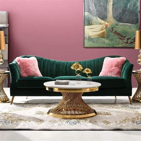 Sofa in Emerald Green Velvet Gold Leg | Green living room decor ...