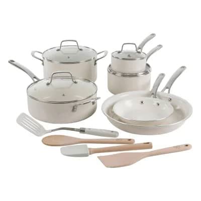 Martha Stewart 14-Piece White Ceramic Interior Cookware Set (Assorted ...