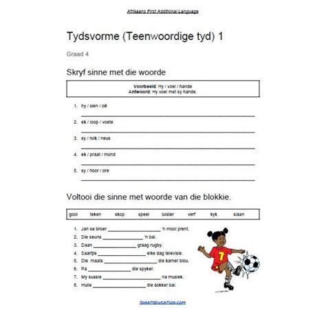 Afrikaans FAL Verlede-Hede-Toekomende Tyd en Negatiewe Vorm Worksheet ...