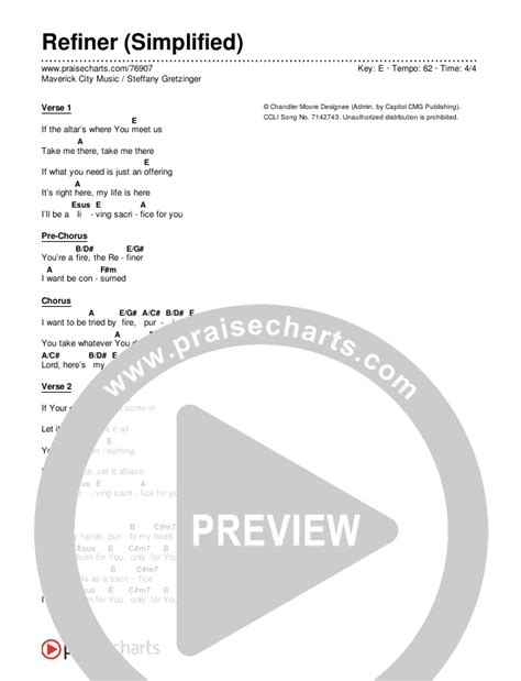 Refiner (Simplified) Chords PDF (Maverick City Music / Steffany Gretzinger) - PraiseCharts