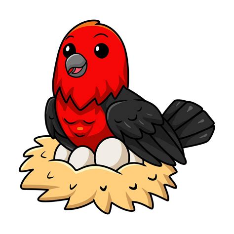 Cute scarlet tanager bird cartoon with eggs in the nest 26403344 Vector Art at Vecteezy