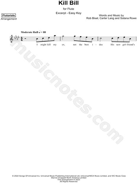 Flutorials "Kill Bill [excerpt - easy]" Sheet Music (Flute Solo) in Ab Major - Download & Print ...