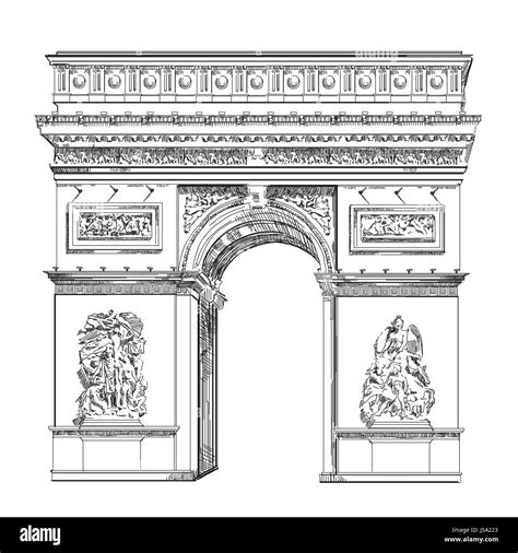 Arc de Triomphe (monument de Paris, France) vector illustration dessin main isolé en couleur ...