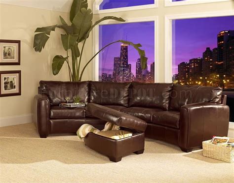 Curved Sectional Sofa & Ottoman Set in Dark Brown Bycast Leather