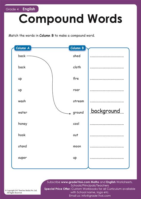 Compound words worksheets for Grade 4 | Grade1to6.com - Worksheets Library