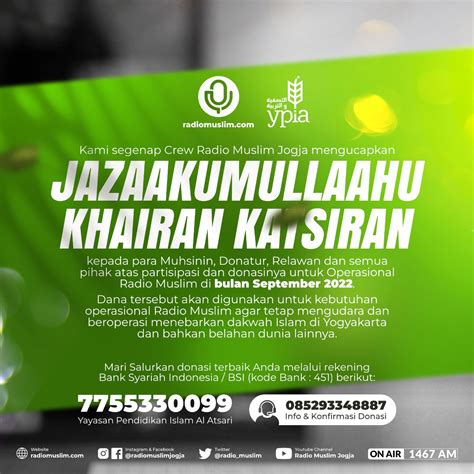 Ucapan Terima Kasih September 2022 - Radio Muslim Jogja