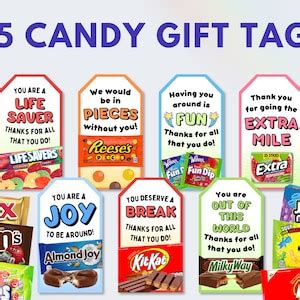 25 Appreciation Candy Bar Gift Tags Printable Candy Thank You - Etsy