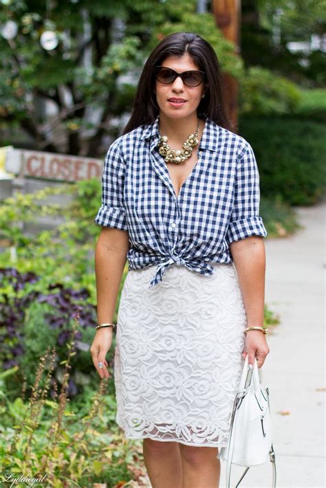 White Lace Skirt, Gingham Shirt, Button Up Shirts, Personal Style ...