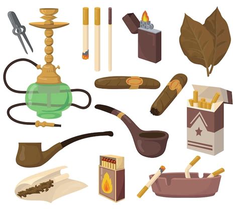 Free Vector | Smoking accessories set. Tobacco leaves, cigarettes, hookah, cigar, pipe, ashtray ...