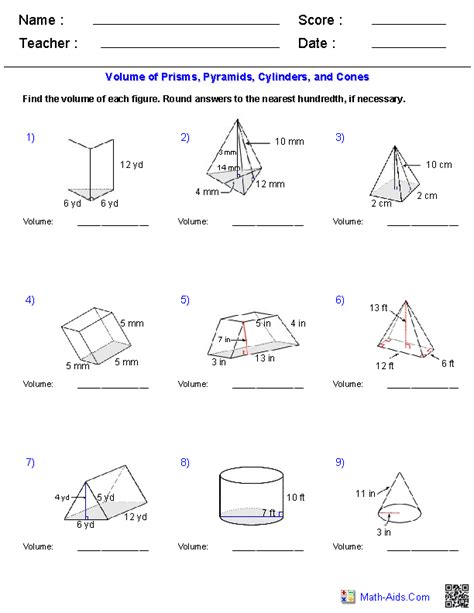 Volume Mixed Shapes Answer Key With Work - MIXERXH